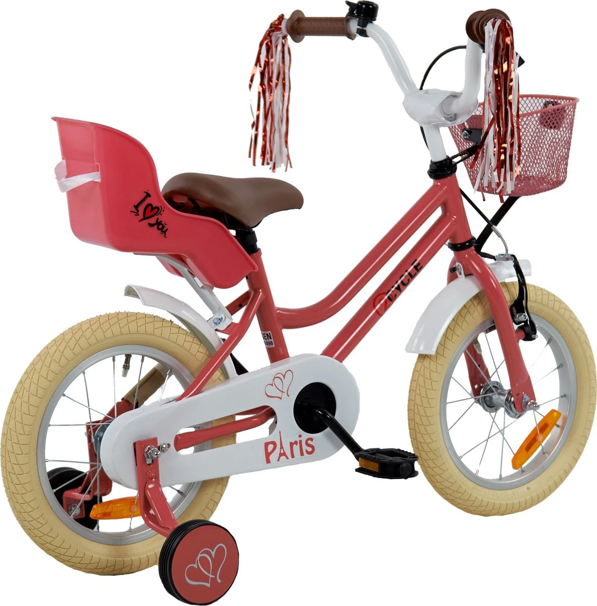 2Cycle Paris Meisjesfiets - 14 Inch - Roze-Wit - Met Poppenzitje - Meisjesfiets - Afbeelding 6