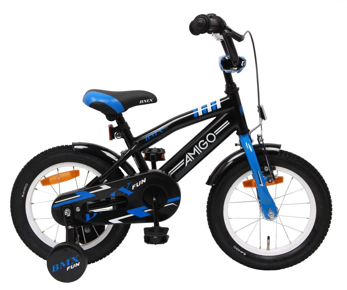 Amigo BMX Fun Jongensfiets - Kinderfiets 14 Inch - Zwart/Blauw
