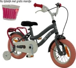 2Cycle Pretty - Kinderfiets - 12 Inch - Grijs-Roze - Meisjesfiets