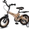 Merkloos Kinderfiets Metallic Stoer Taupe Goud Met Zijwieltjes 12 Inch | Handremmen | Jongens | Meisje | Cadeau | Sinterklaas | Kerst | Verjaardag | Peuter | Kleuter | Driewieler | Gepersonaliseerd