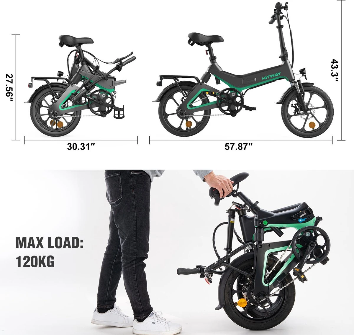 HITWAY Elektrische Fiets - Opvouwbare E-bike - 16 Inch-250W-2023 Model - Afbeelding 8