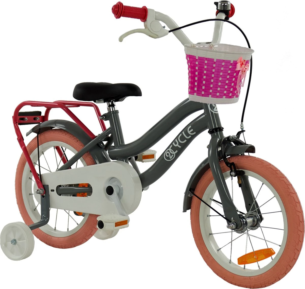 2Cycle Pretty Kinderfiets - 14 Inch - Grijs-Roze - Meisjesfiets - Afbeelding 2