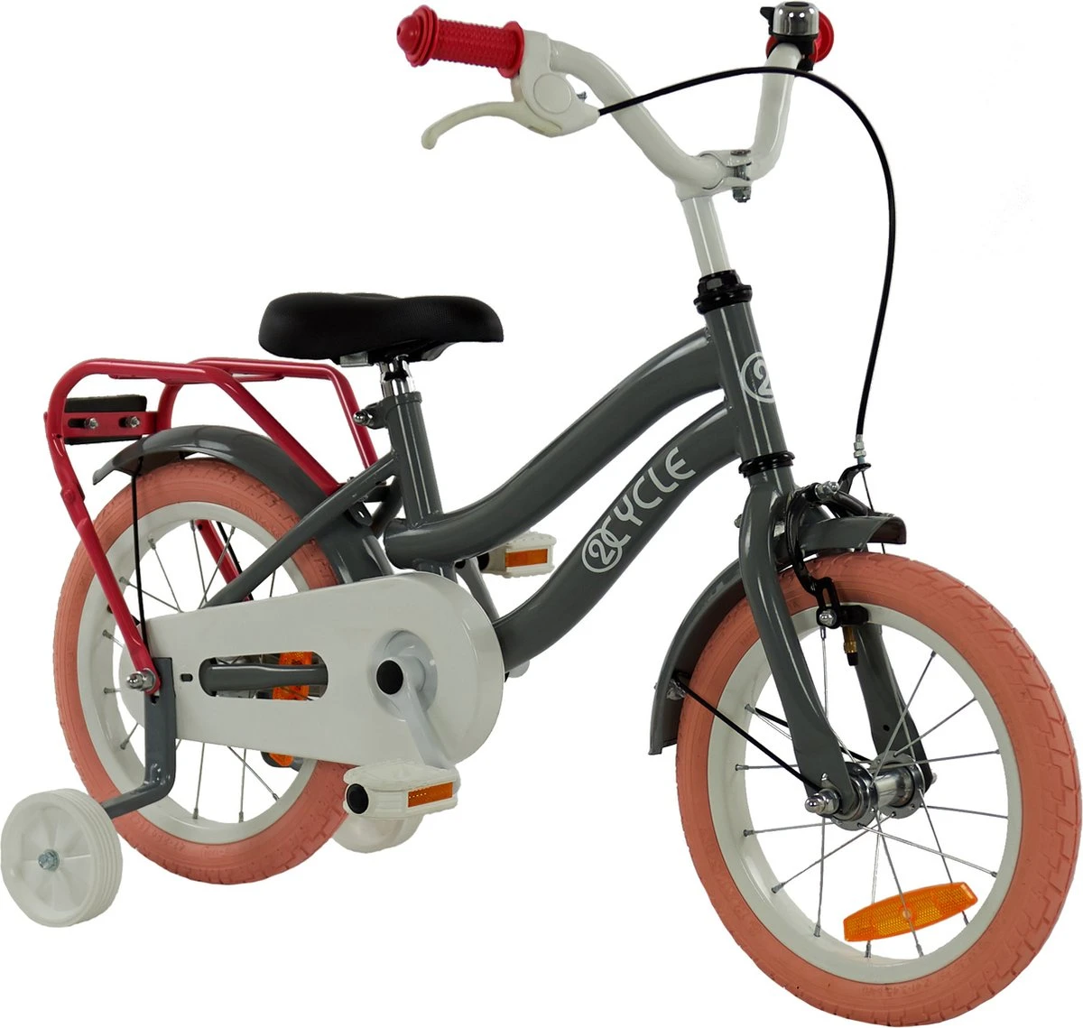 2Cycle Pretty Kinderfiets - 14 Inch - Grijs-Roze - Meisjesfiets - Afbeelding 4