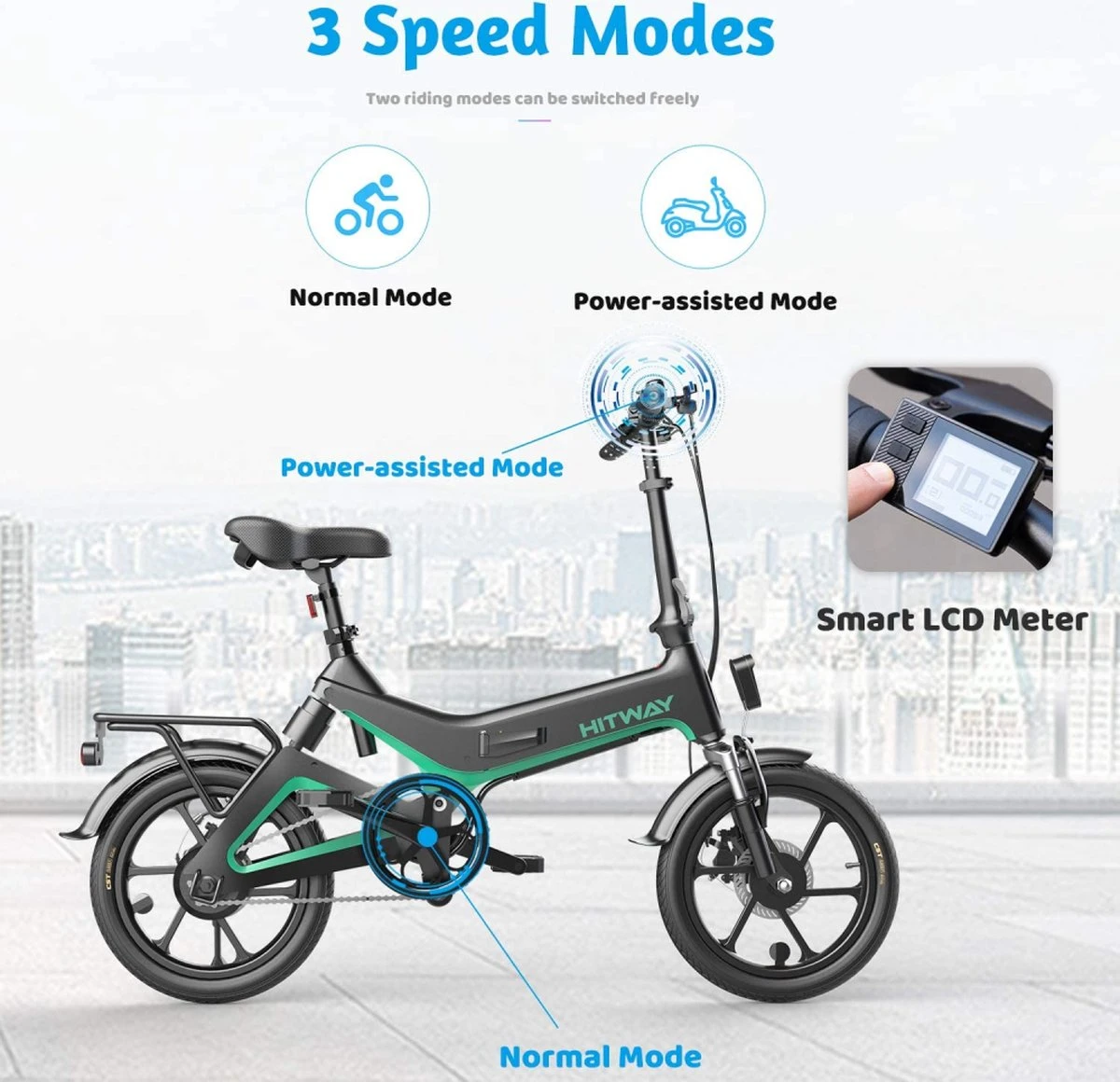 HITWAY Elektrische Fiets - Opvouwbare E-bike - 16 Inch-250W-2023 Model - Afbeelding 4