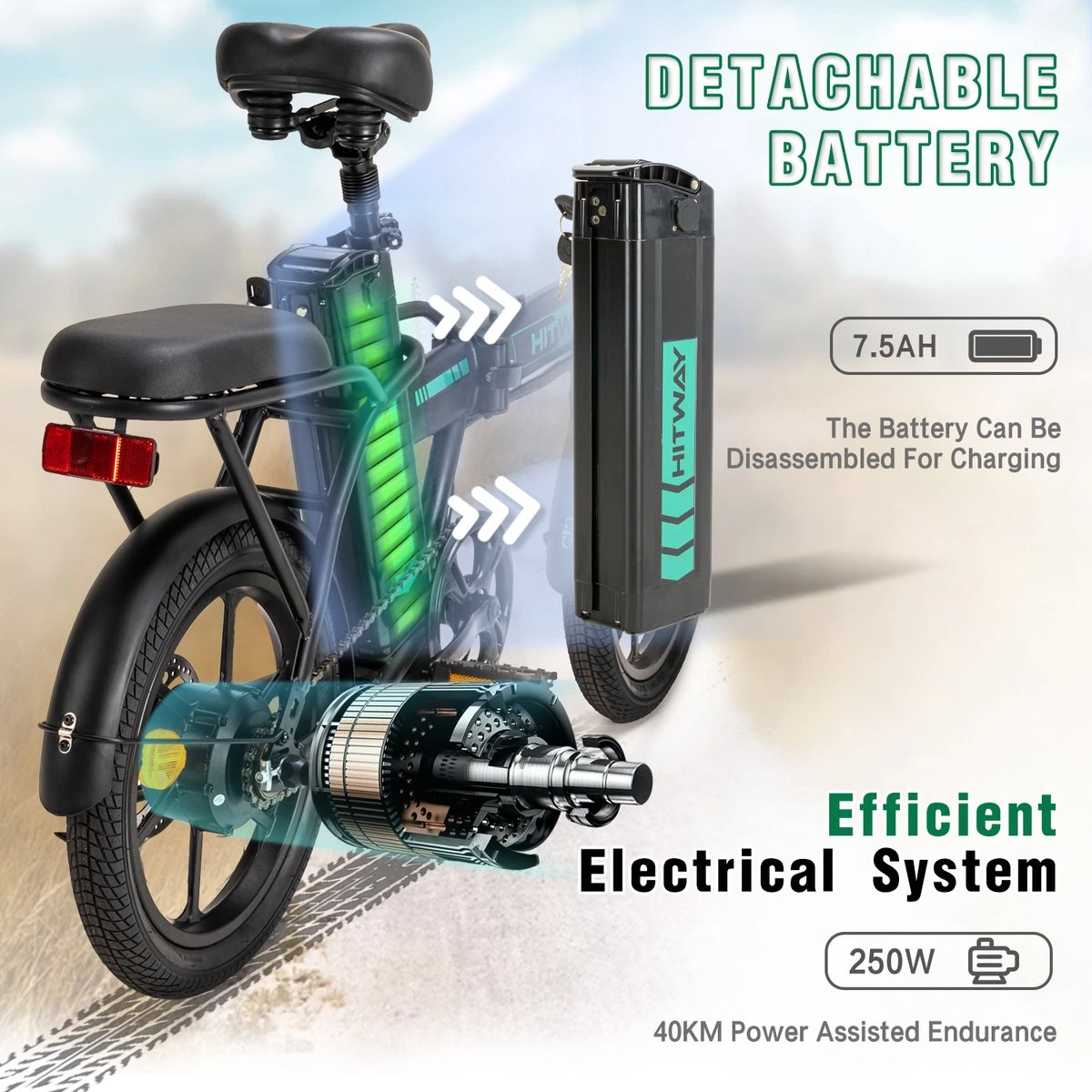 Hitway BK5 Elektrische Fiets | Opvouwbare E-bike | 16 Inch | Hitway BK5 250W Motor | Zwart - Afbeelding 5