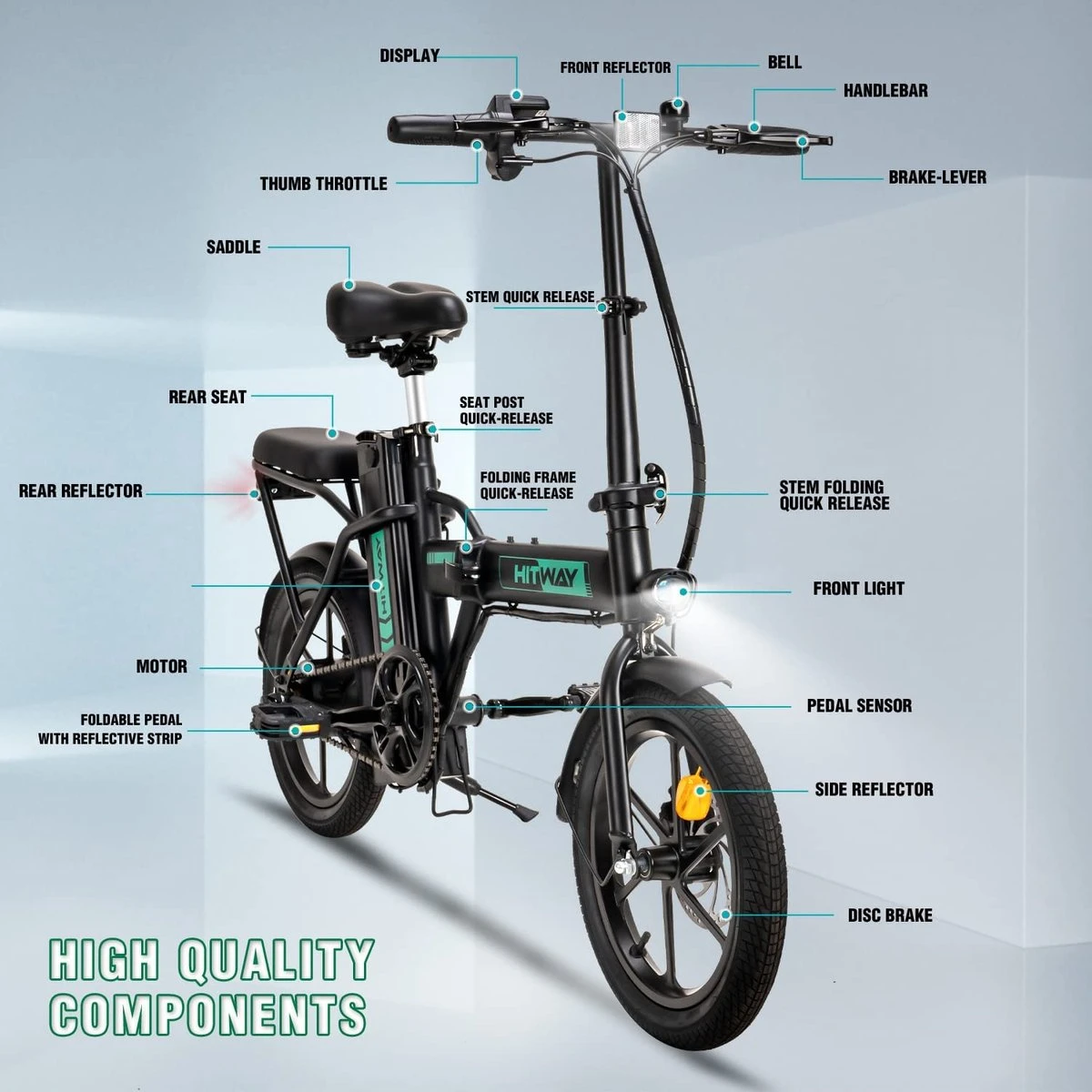 HITWAY Elektrische Fiets Voor, Stadsfietsen Opvouwbaar, E-BIKE, 7.5Ah Batterij, 250W Motor, Actieradius Tot 45 Km - BK5 - Afbeelding 3