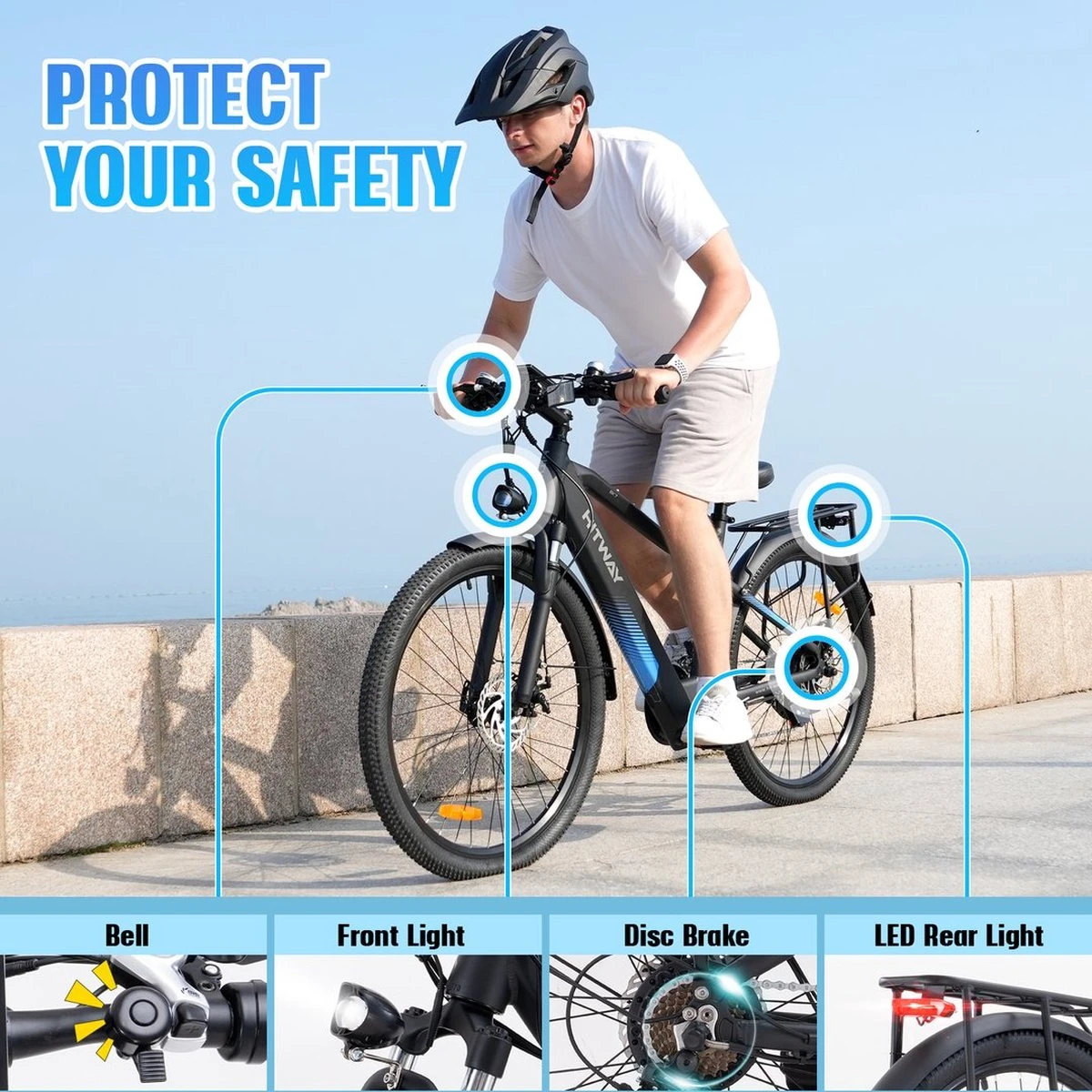 HITWAY 26" Elektrische Mountainbike, 35-70KM Power Assist-fietsen Voor Mannen En Vrouwen, 48V/7,5Ah/250W Krachtige E-bike - Afbeelding 4