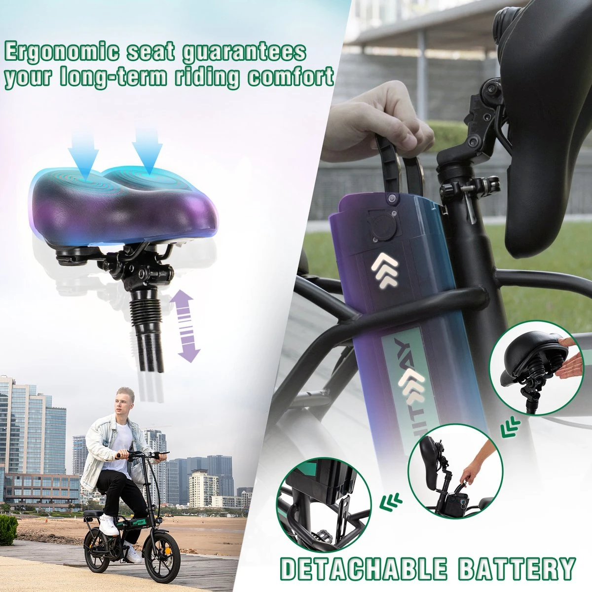 Hitway Elektrische Fiets | Opvouwbare E-bike | 16 Inch | 250W Motor | Zwart - Afbeelding 4