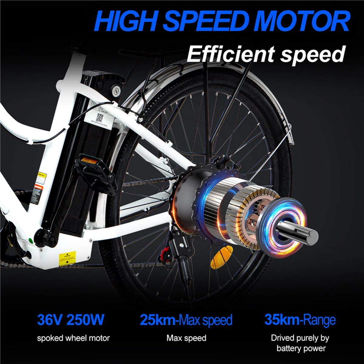 Elektrische Fiets E-Fietsen | E-bike- 26 Inch - Volwassen 250w Elektrische Fiets Volwassen-BK1-Wit - Afbeelding 4