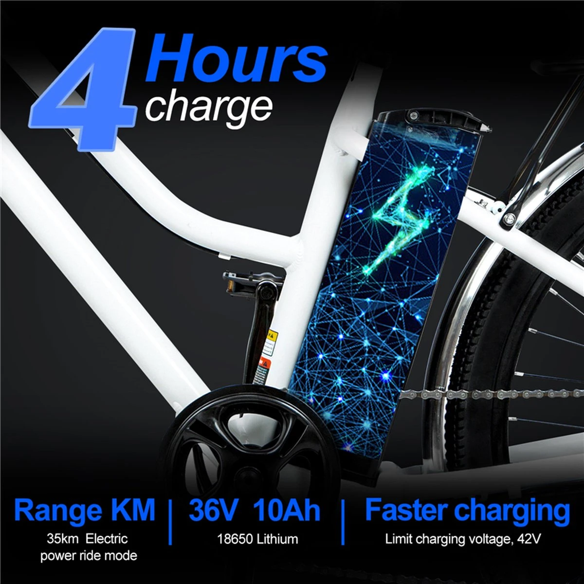 Elektrische Fiets E-Fietsen | E-bike- 26 Inch - Volwassen 250w Elektrische Fiets Volwassen-BK1-Wit - Afbeelding 7