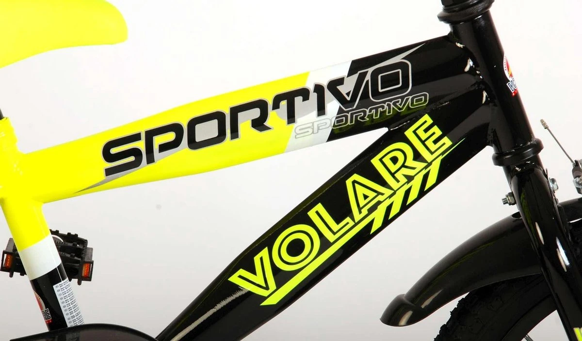 Volare Sportivo Kinderfiets - Jongens - 16 Inch - Neon Geel Zwart - 95% Afgemonteerd - Afbeelding 3