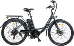 Myatu E-bike 26 Inch City Pedelec Voor Dames En Heren, Elektrische Fiets Met 12,5Ah Accu, 6 Versnellingen Shimano, Derailleur Versnellingen, Achter Motor 250 W-Zwart