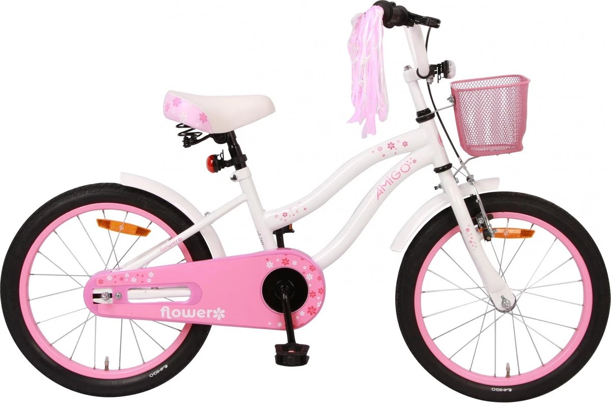 Amigo Flower Meisjesfiets - Kinderfiets 18 Inch - Wit