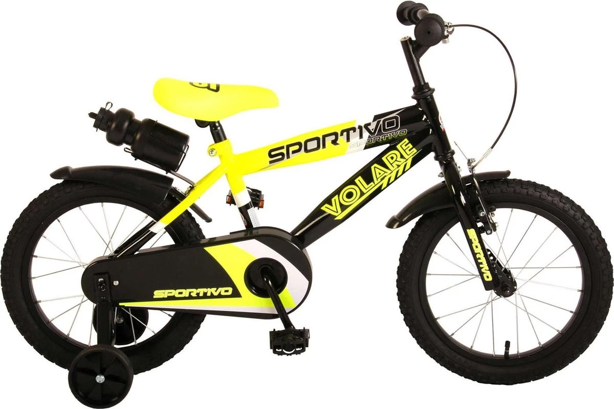 Volare Sportivo Kinderfiets - Jongens - 16 Inch - Neon Geel Zwart - 95% Afgemonteerd