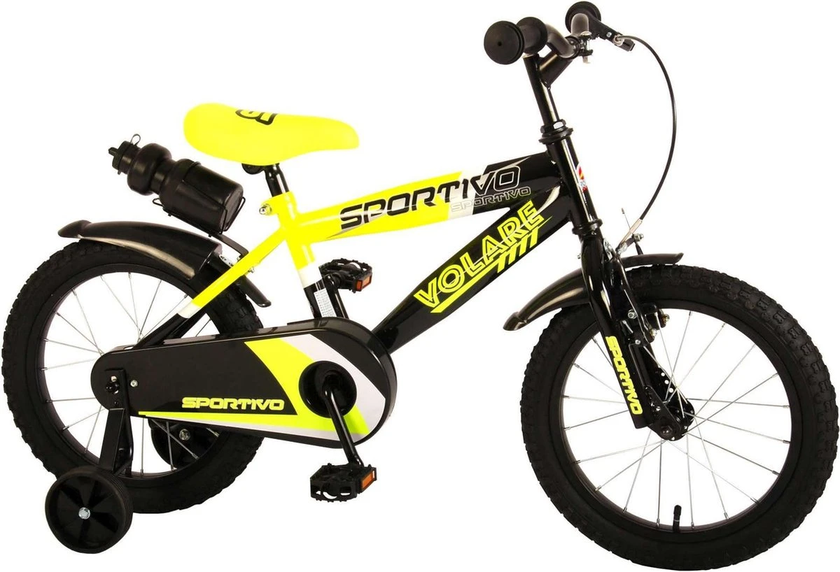 Volare Sportivo Kinderfiets - Jongens - 16 Inch - Neon Geel Zwart - 95% Afgemonteerd - Afbeelding 2