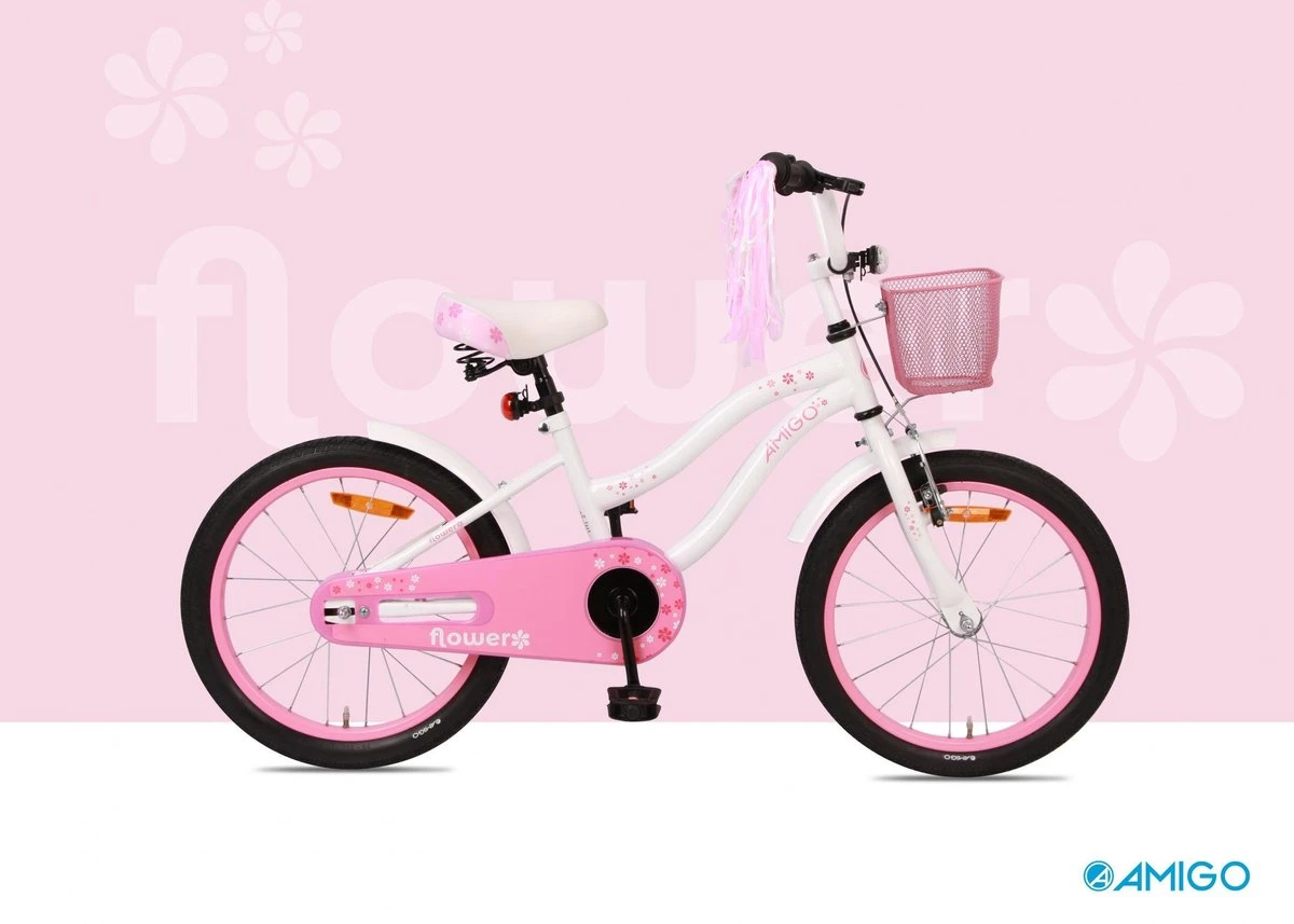 Amigo Flower Meisjesfiets - Kinderfiets 18 Inch - Wit - Afbeelding 10