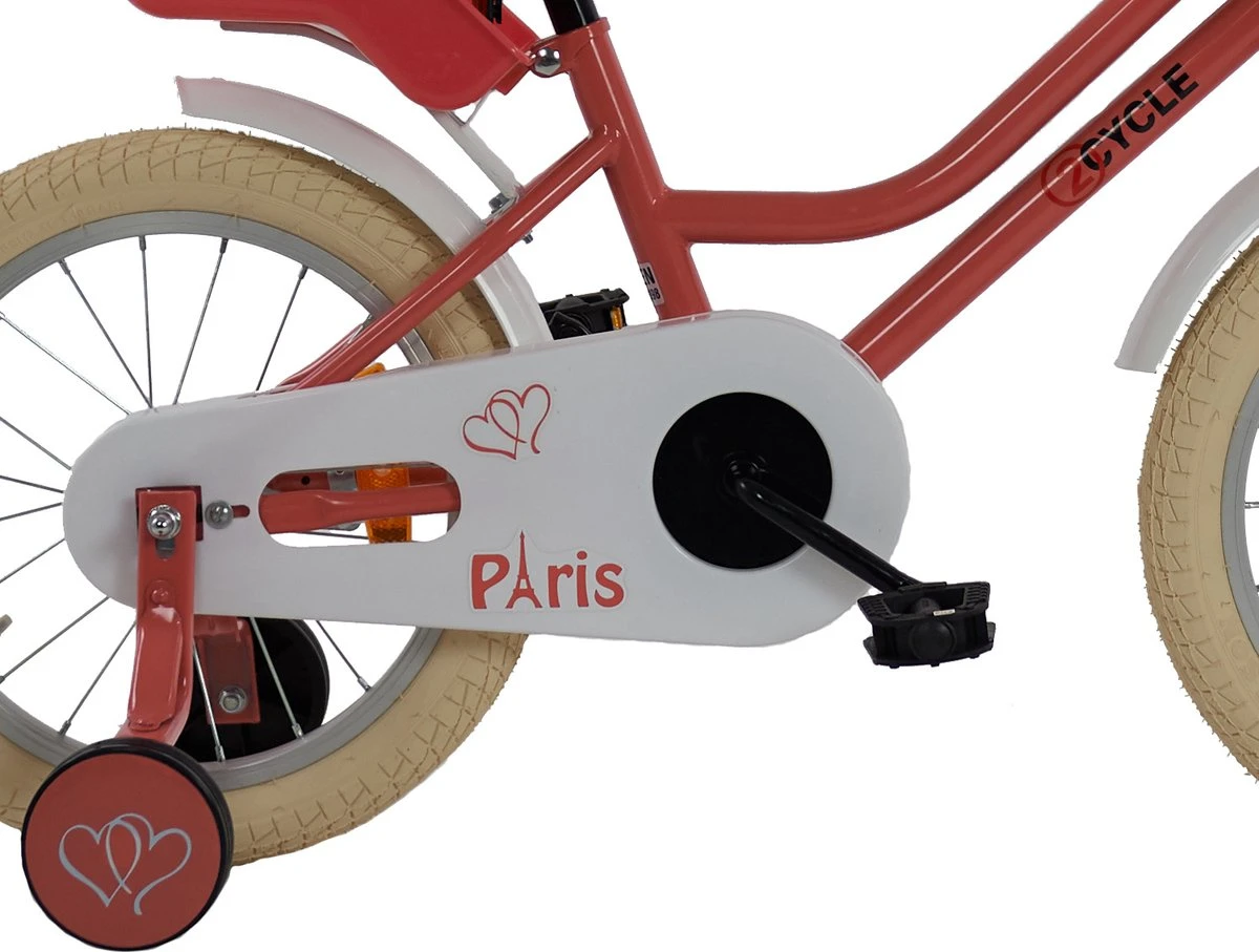 2Cycle Paris Meisjesfiets - 16 Inch - Roze-Wit - Met Poppenzitje - Meisjesfiets - Afbeelding 4