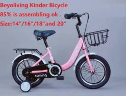 Kinderfiets -14 Inch Kinderfiets -vanaf 3-5 Jaar Jongens En Meisjes Fietsen -Terugtrap -Rem -Stabilisatoren（2 Zijwieltjes)-Mandje - Achterbank-de Bel-Roze