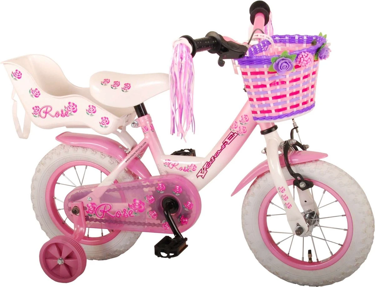 Volare Rose Kinderfiets - 12 Inch - Meisjes - Roze/wit - 95% Afgemonteerd - Afbeelding 4