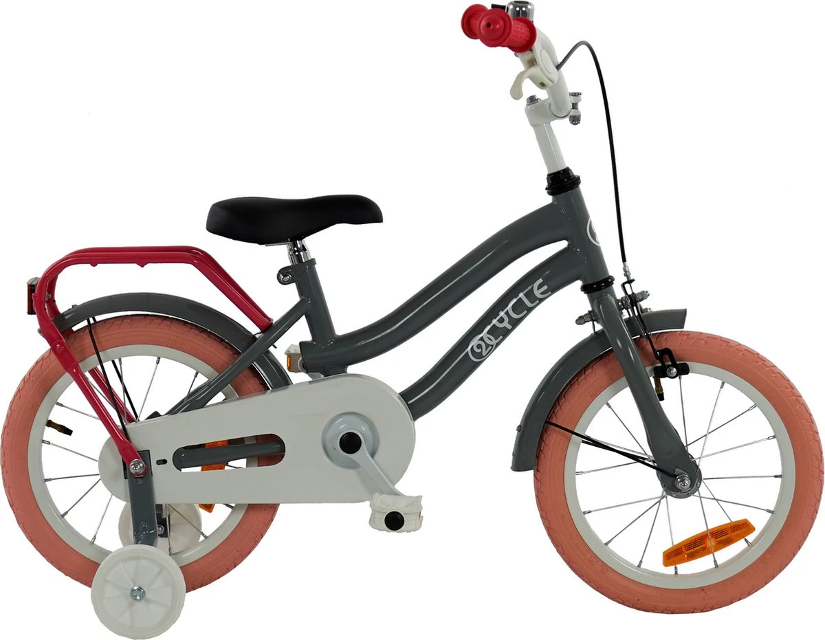 2Cycle Pretty Kinderfiets - 14 Inch - Grijs-Roze - Meisjesfiets - Afbeelding 3