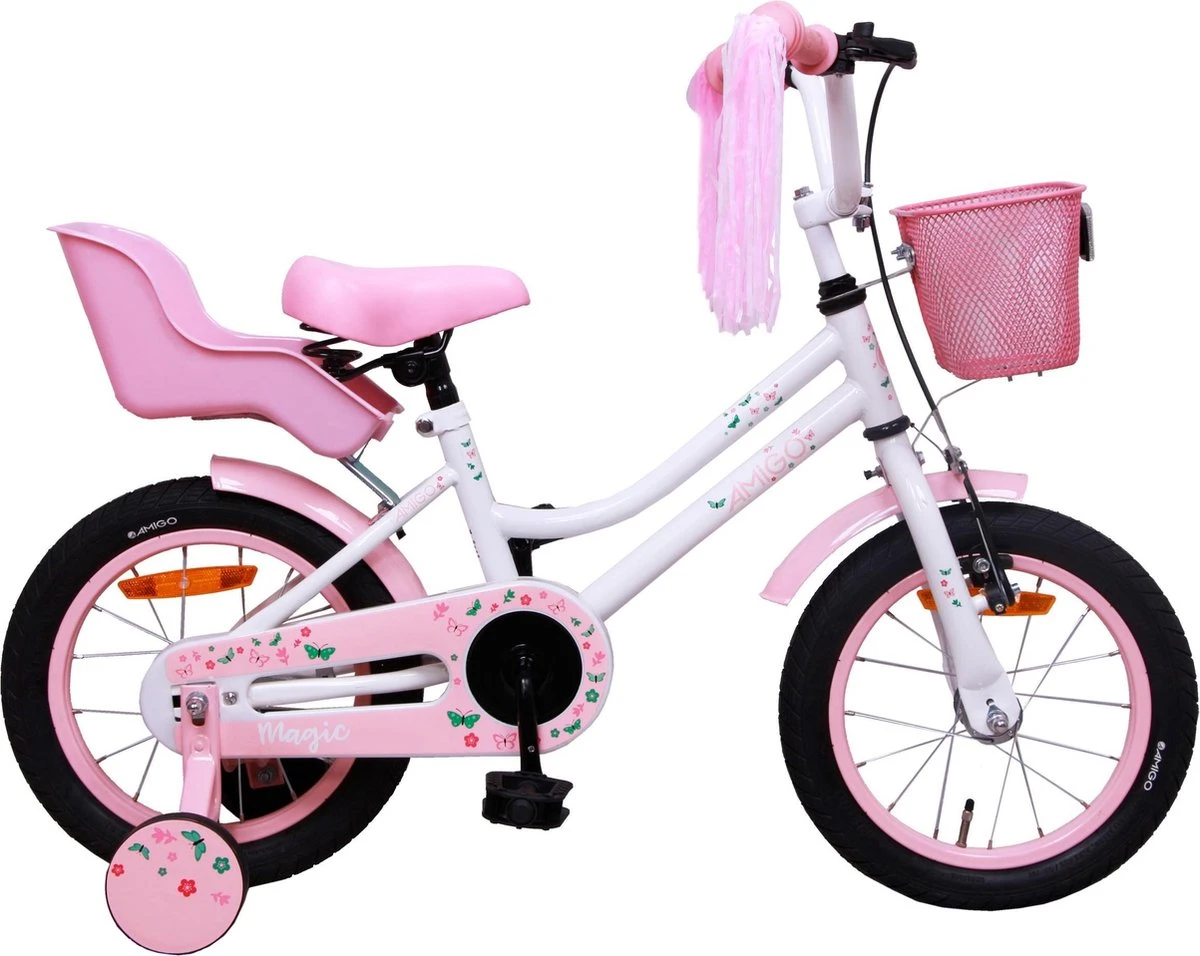 Amigo Magic Meisjesfiets - Kinderfiets 14 Inch - Wit