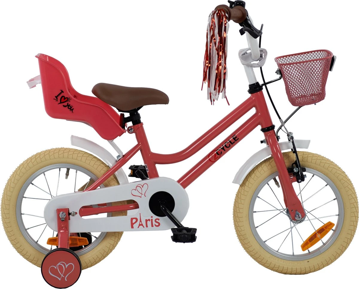 2Cycle Paris Meisjesfiets - 14 Inch - Roze-Wit - Met Poppenzitje - Meisjesfiets - Afbeelding 7