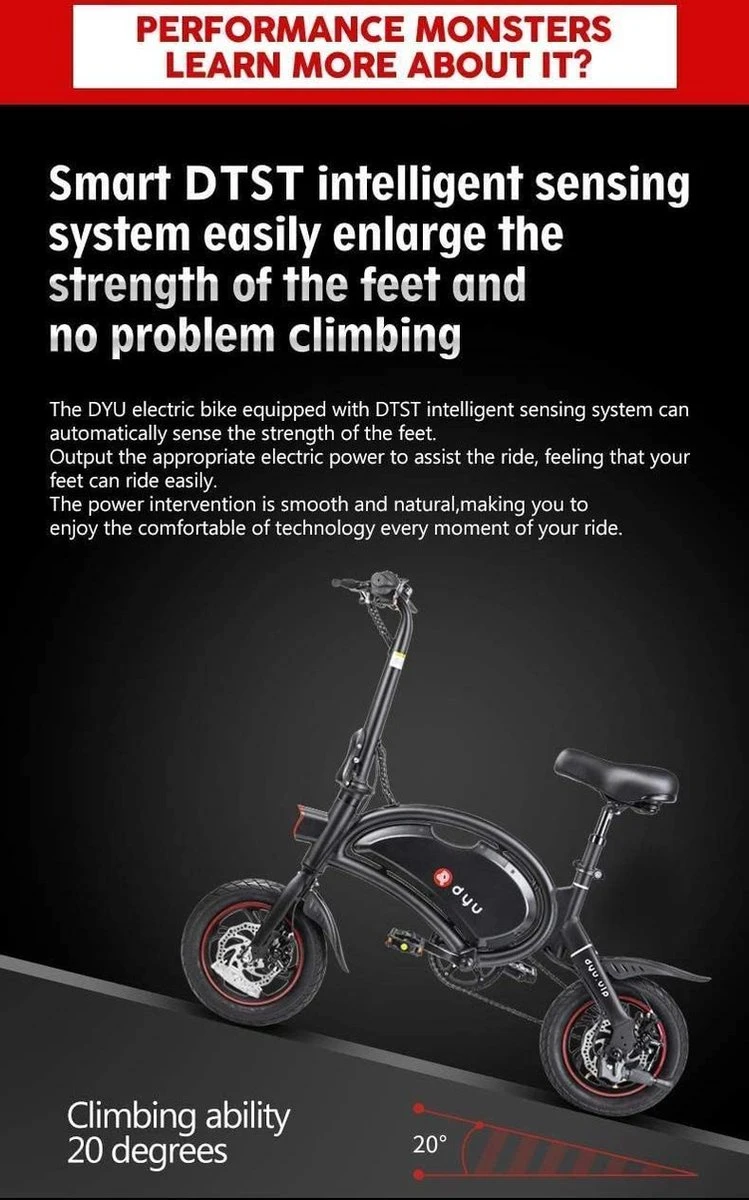 DYU D3F Opvouwbare Elektrische Fiets, Slimme Mountainbike Voor Volwassenen, 240W Aluminiumlegering Fiets Verwijderbare 36V/10Ah Lithium-ion Batterij Met 3 Rijmodi - Afbeelding 6